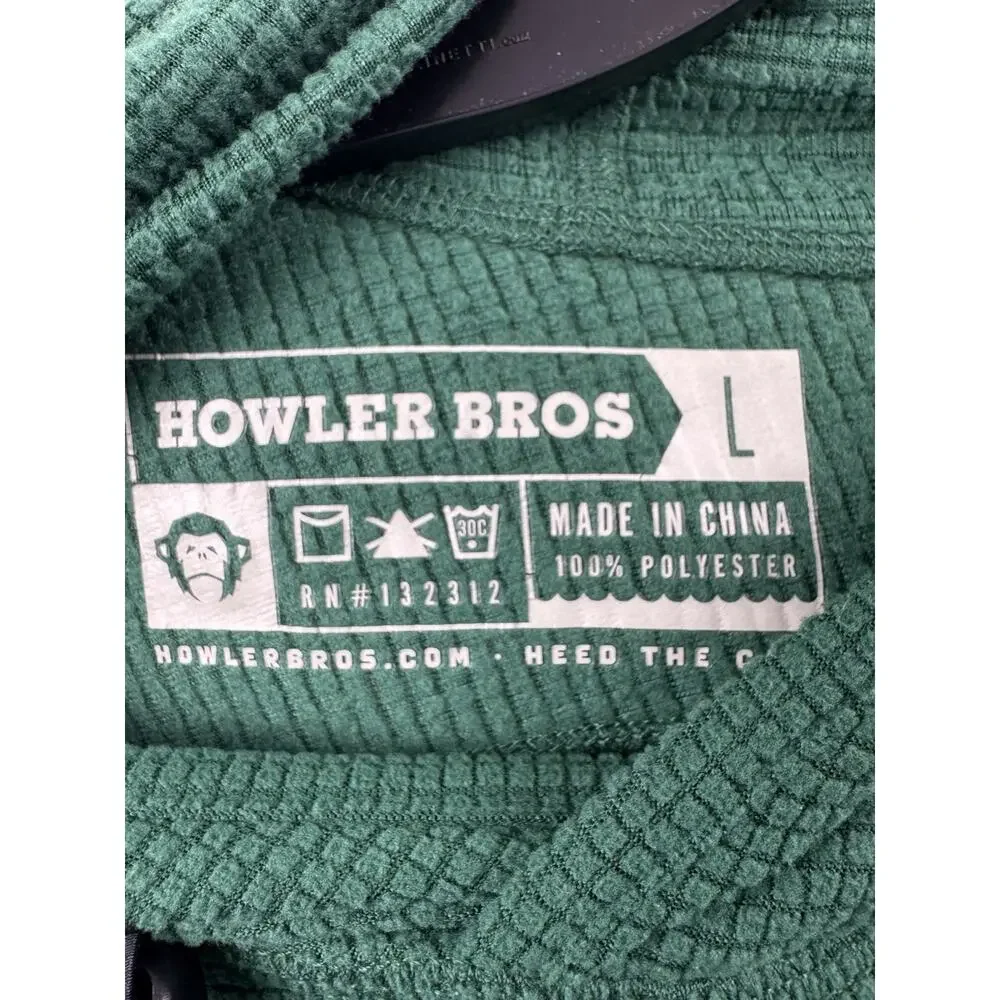 Howler Brothers Palo Duro Fleece Hoodie Green Waffle Knit Embroidered Logo L